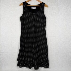 Jessica Howard Womens Black White Polka Dot Layered Ruffle Hem Sleeveless Dress